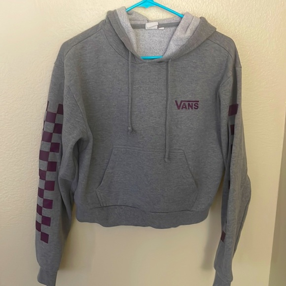 Vans Gray Purple checkered crop hoodie size S - Picture 2 of 6